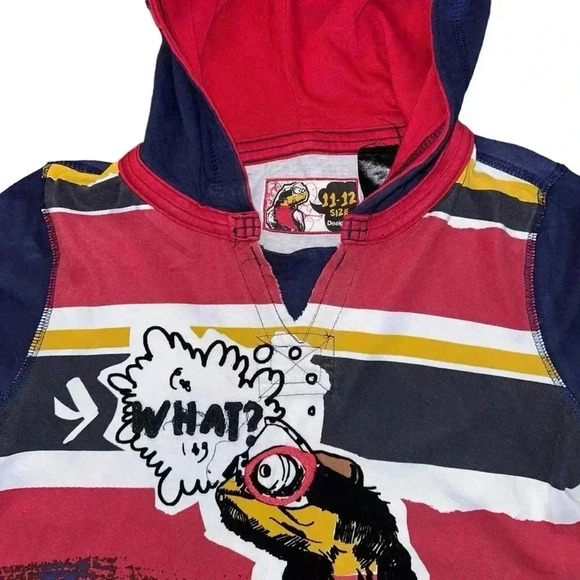 Boy's Desigual Hoodie Tee, Size 11-12, Navy & Red trendy funny - Picture 5 of 5